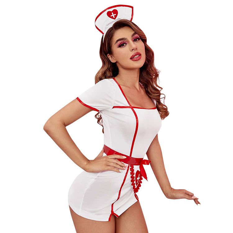 Adult Classic Nurse Costume with Cap and Apron For Women